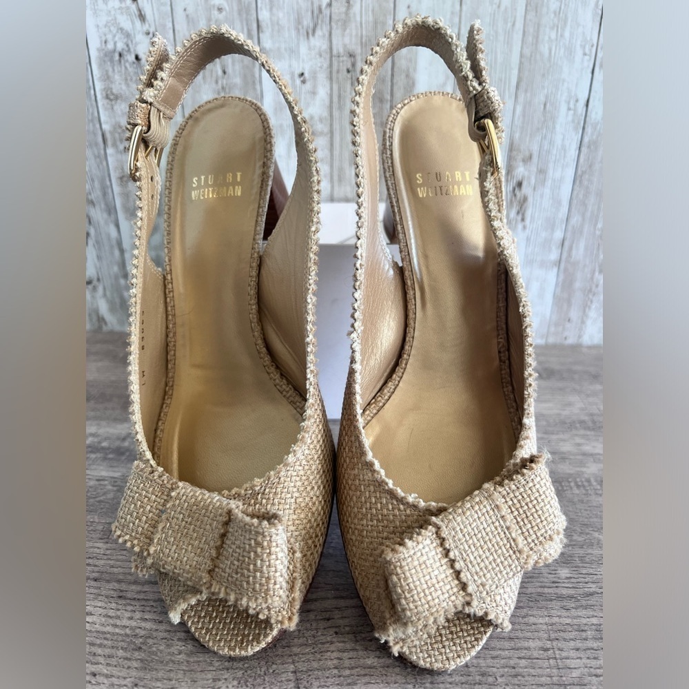 Stuart Weitzman Natural Sling Back Sandal Heels Size 8